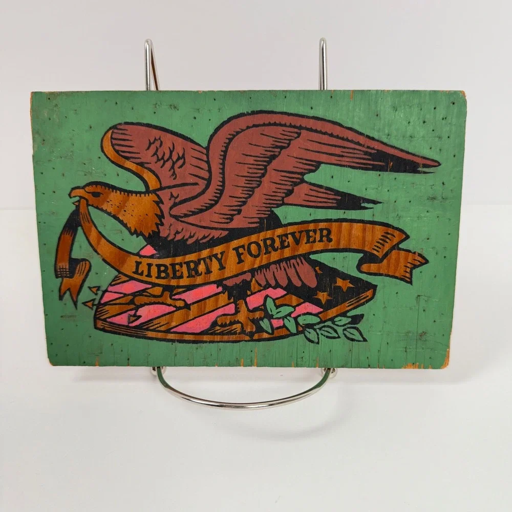 Rustic Americana Liberty‎ Forever Eagle Wood Plaque Patriotic Folk Art